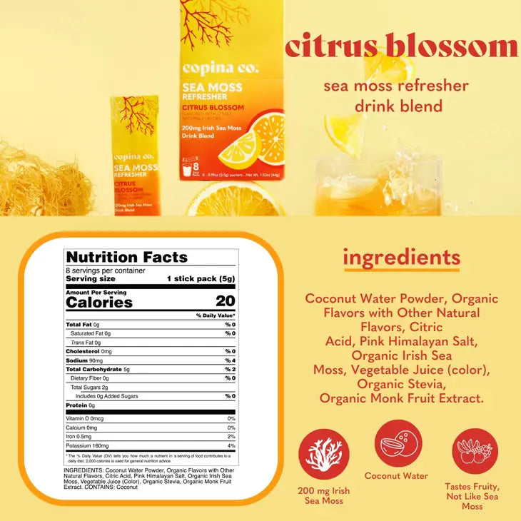Citrus Blossom Sea Moss Refresher Drink - 16 Stick Pack Pouch