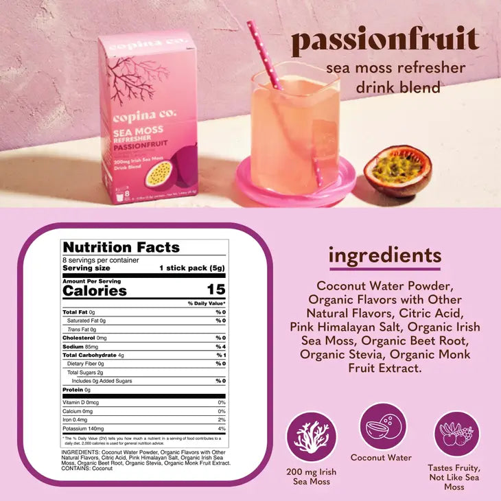 Passionfruit Sea Moss Refresher Drink - 16 Stick Pack Pouch