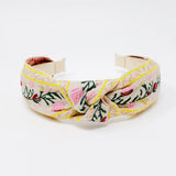 French Floral Embroidered Headband, Pink