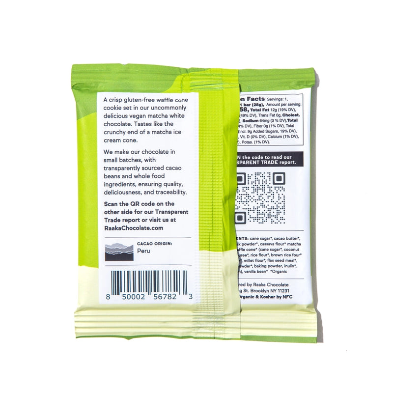 Raaka Matcha White Chocolate Waffle Cone Bar
