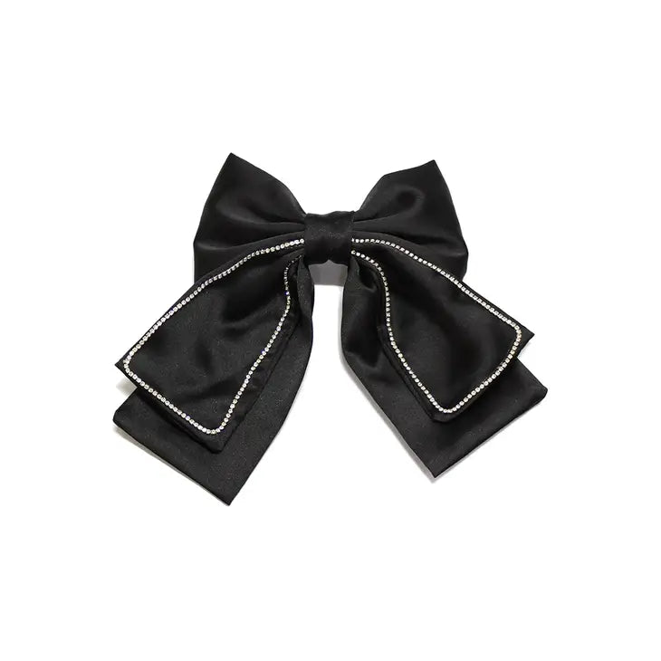 Satin Bow Hair Clip with Pave