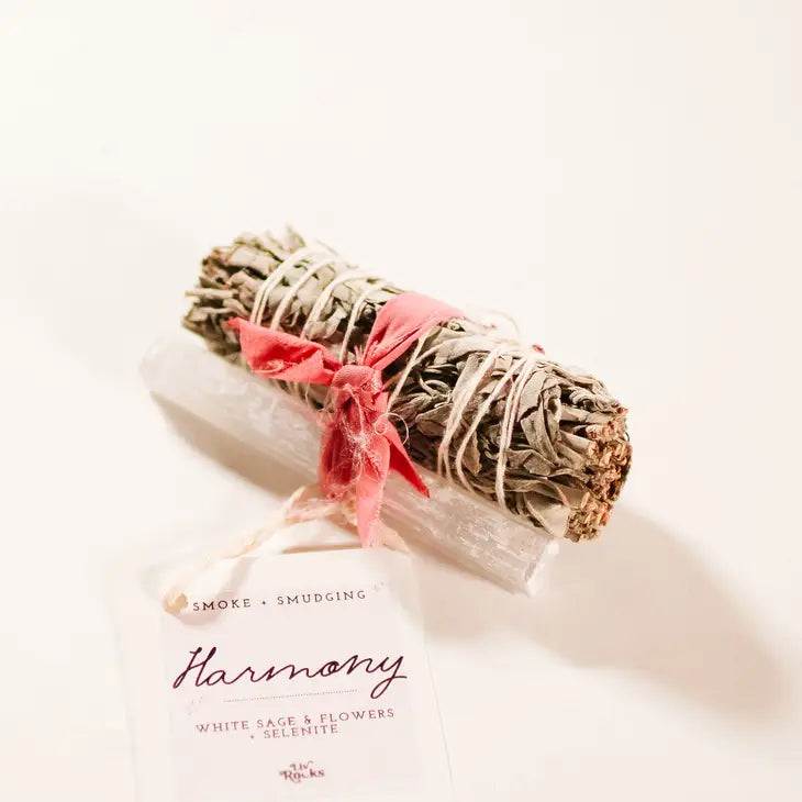 Harmony Smoke Sage Bundle, White Sage + Flowers + Selenite