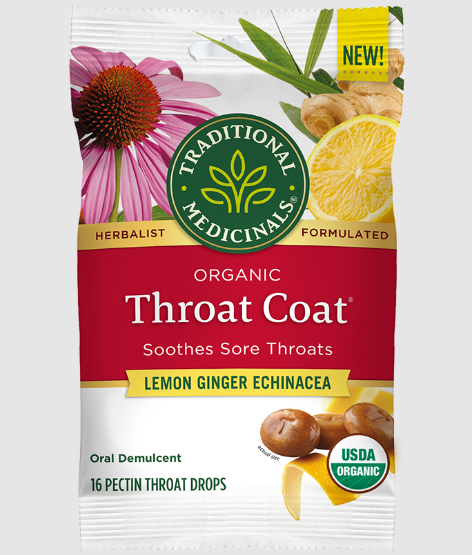 Organic Throat Coat Lemon Echinacea Ginger, 16 throat drops